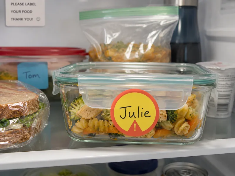 Autocollant amovible sur une boîte de repas