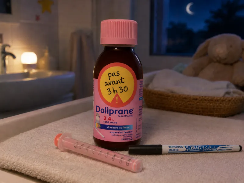 Autocollant amovible sur un flacon de médicament